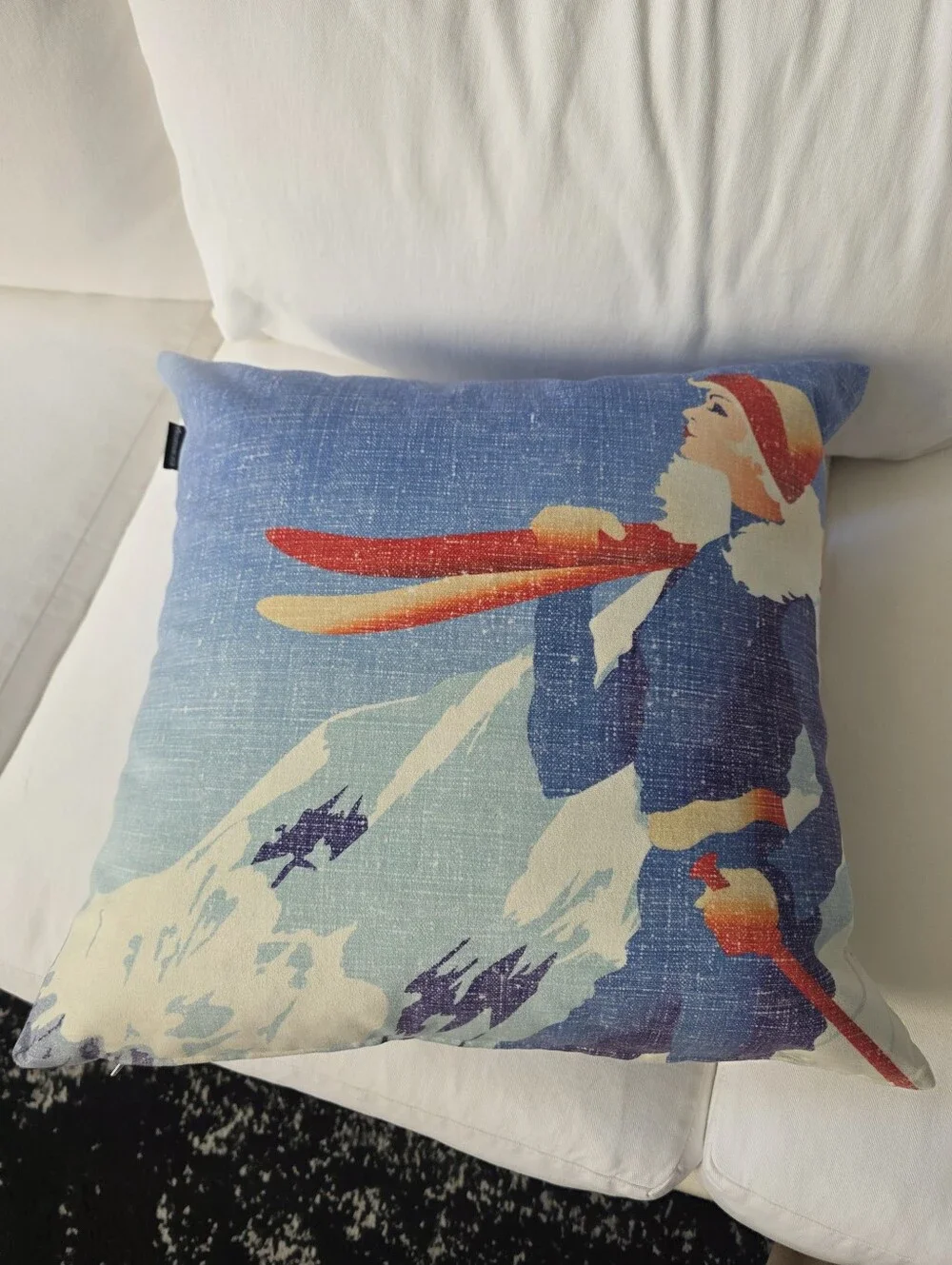 Homacasa Vtg Style Retro Alpine Skiing Graphic Print Accent Pillow Cover 19x19